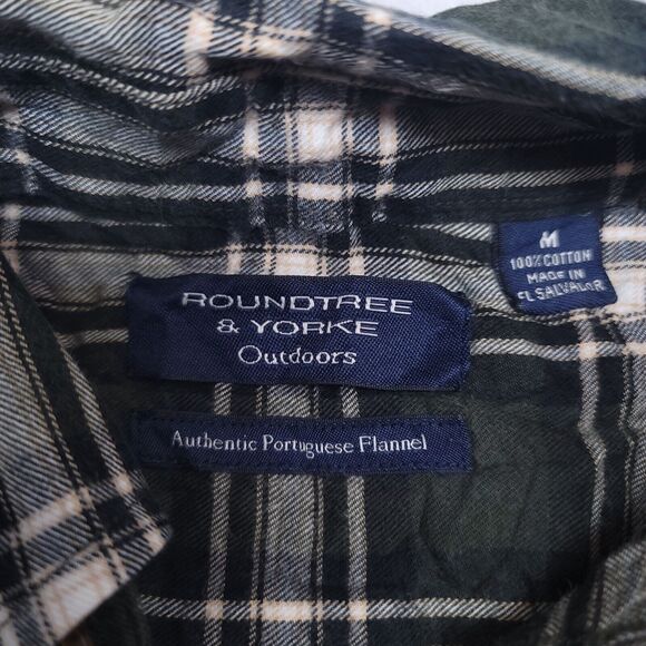 Roundtree & Yorke Tartan Flannel Casual Button Up Shirt Mens Size Medium M Green - Picture 3 of 10